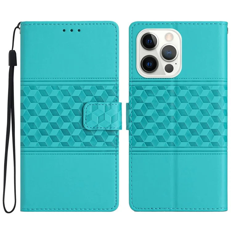 For iPhone 16 Pro Case with Card Holders Stand Flip Rhombus Pattern PU Leather Phone Cover