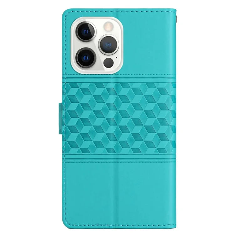 For iPhone 16 Pro Case with Card Holders Stand Flip Rhombus Pattern PU Leather Phone Cover