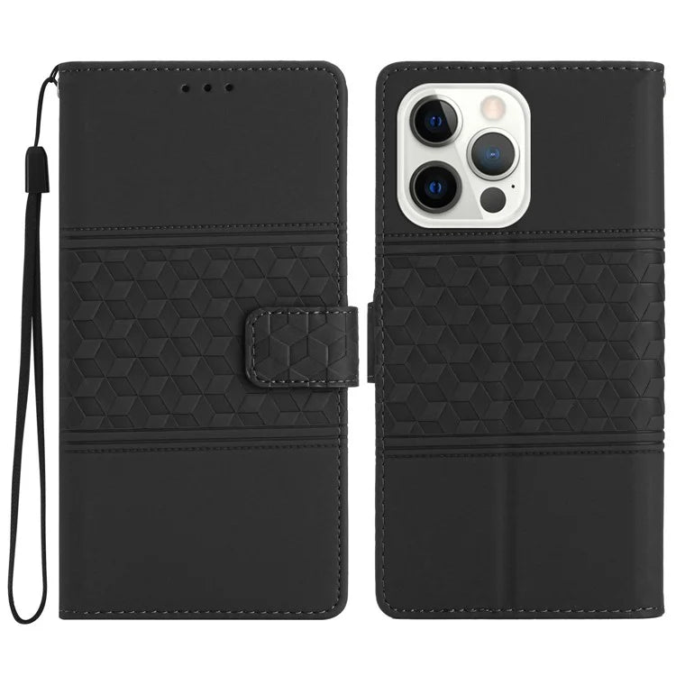 For iPhone 16 Pro Case with Card Holders Stand Flip Rhombus Pattern PU Leather Phone Cover