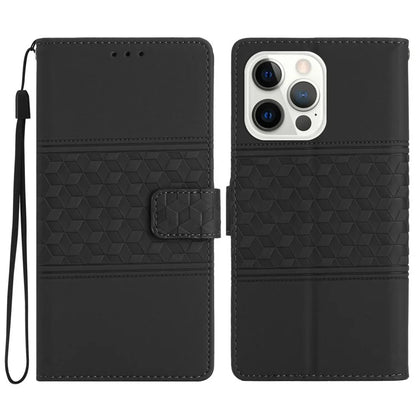 For iPhone 16 Pro Case with Card Holders Stand Flip Rhombus Pattern PU Leather Phone Cover
