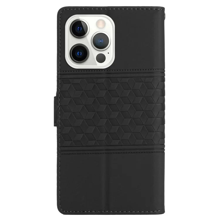 For iPhone 16 Pro Case with Card Holders Stand Flip Rhombus Pattern PU Leather Phone Cover