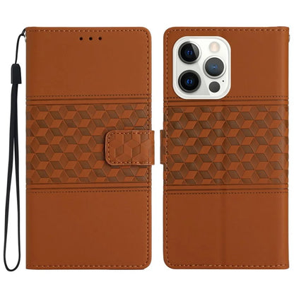 For iPhone 16 Pro Case with Card Holders Stand Flip Rhombus Pattern PU Leather Phone Cover