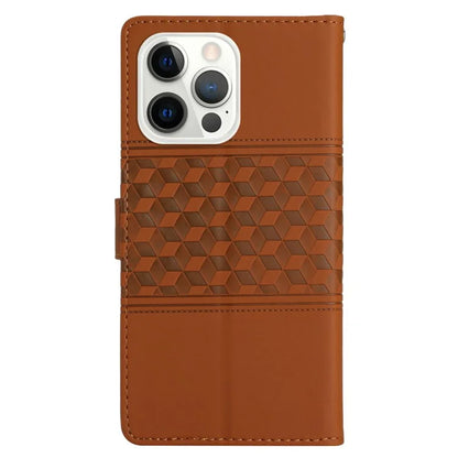 For iPhone 16 Pro Case with Card Holders Stand Flip Rhombus Pattern PU Leather Phone Cover