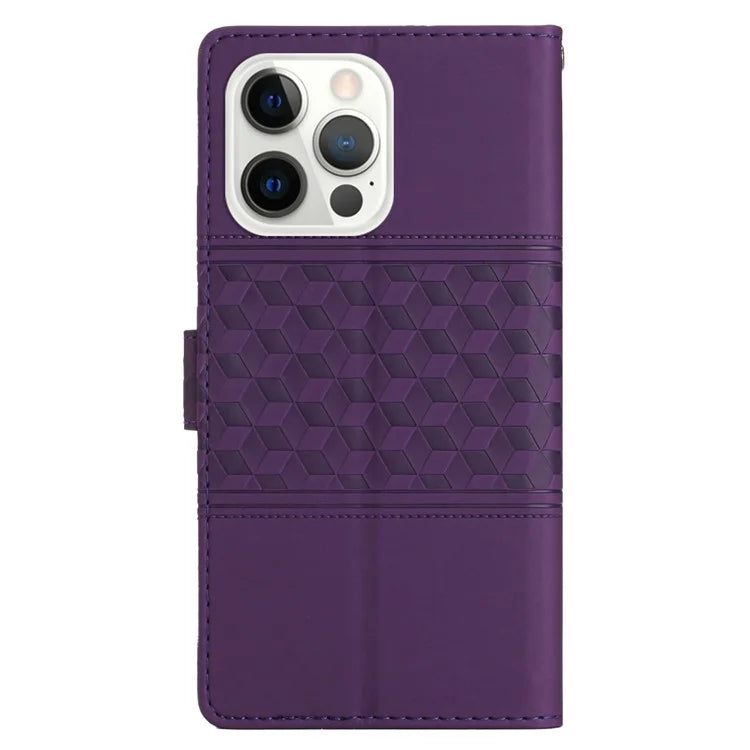 For iPhone 16 Pro Case with Card Holders Stand Flip Rhombus Pattern PU Leather Phone Cover