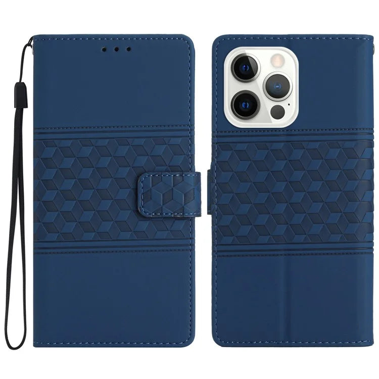 For iPhone 16 Pro Case with Card Holders Stand Flip Rhombus Pattern PU Leather Phone Cover