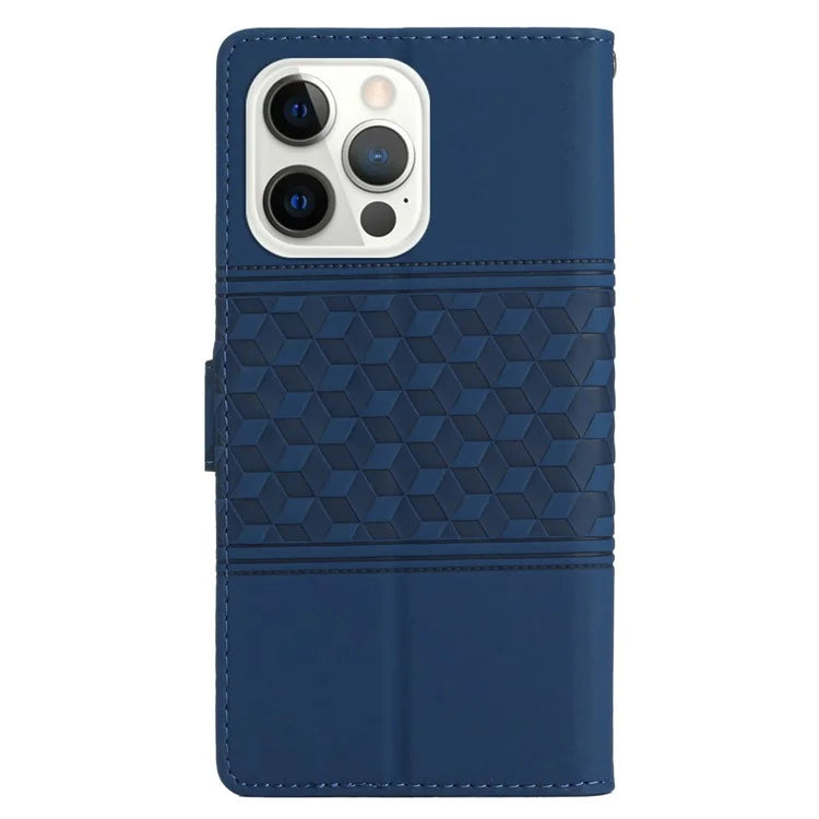 For iPhone 16 Pro Case with Card Holders Stand Flip Rhombus Pattern PU Leather Phone Cover