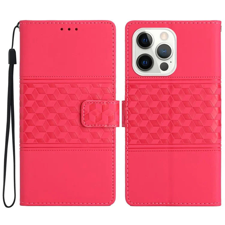 For iPhone 16 Pro Case with Card Holders Stand Flip Rhombus Pattern PU Leather Phone Cover