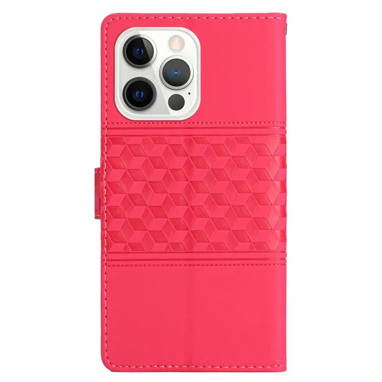 For iPhone 16 Pro Case with Card Holders Stand Flip Rhombus Pattern PU Leather Phone Cover