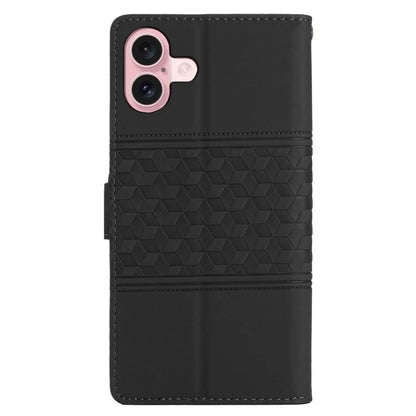 For iPhone 16 Case Rhombus Leather with TPU Inner Shell Wallet Phone Cover