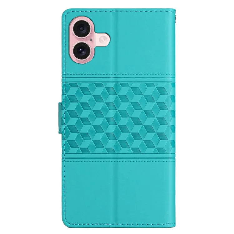 For iPhone 16 Plus Case Rhombus Leather Horizontal Flip Phone Cover