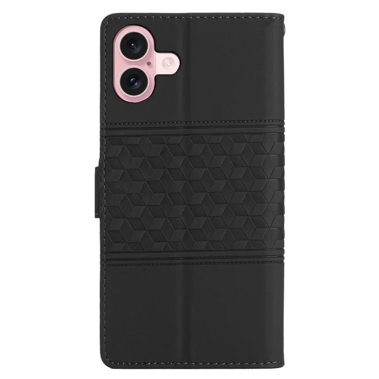 For iPhone 16 Plus Case Rhombus Leather Horizontal Flip Phone Cover