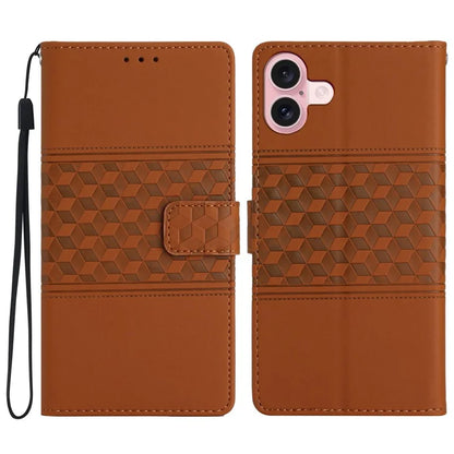 For iPhone 16 Plus Case Rhombus Leather Horizontal Flip Phone Cover