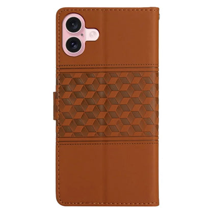 For iPhone 16 Plus Case Rhombus Leather Horizontal Flip Phone Cover