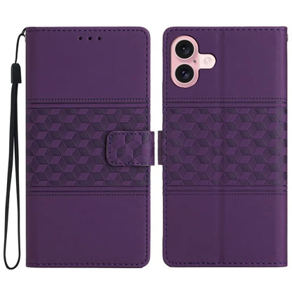 For iPhone 16 Plus Case Rhombus Leather Horizontal Flip Phone Cover