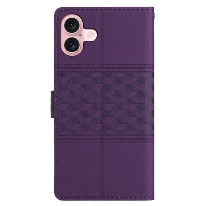For iPhone 16 Plus Case Rhombus Leather Horizontal Flip Phone Cover