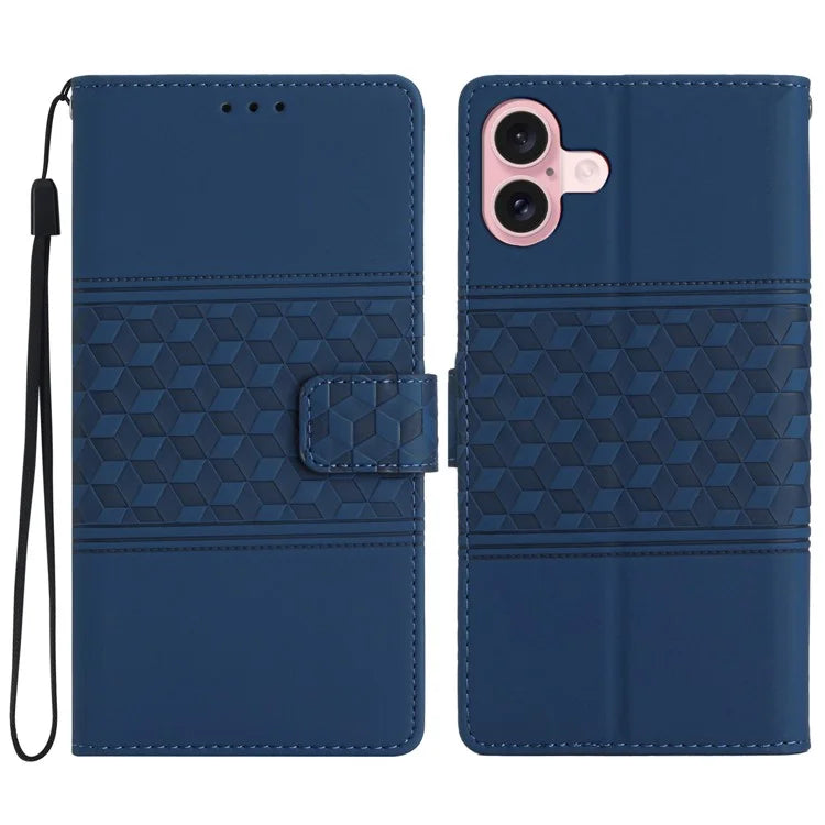 For iPhone 16 Plus Case Rhombus Leather Horizontal Flip Phone Cover