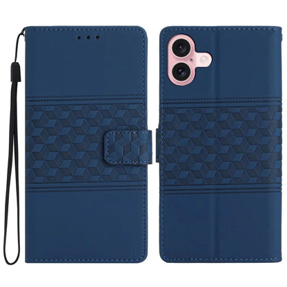For iPhone 16 Plus Case Rhombus Leather Horizontal Flip Phone Cover