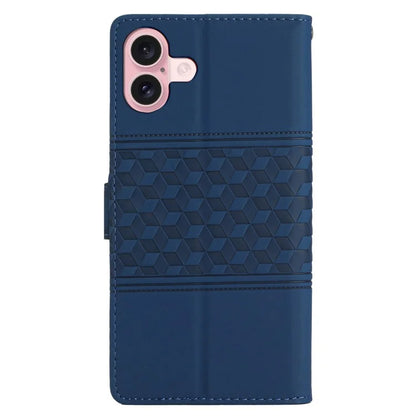 For iPhone 16 Plus Case Rhombus Leather Horizontal Flip Phone Cover