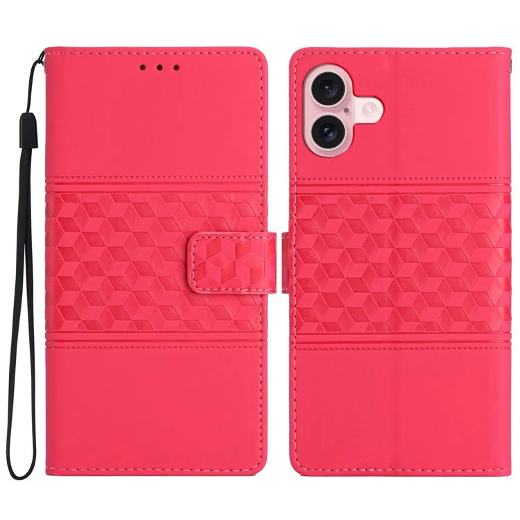 For iPhone 16 Plus Case Rhombus Leather Horizontal Flip Phone Cover