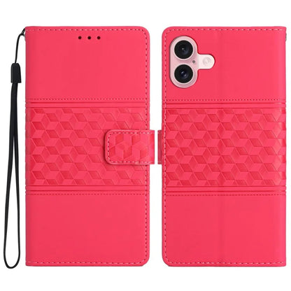 For iPhone 16 Plus Case Rhombus Leather Horizontal Flip Phone Cover