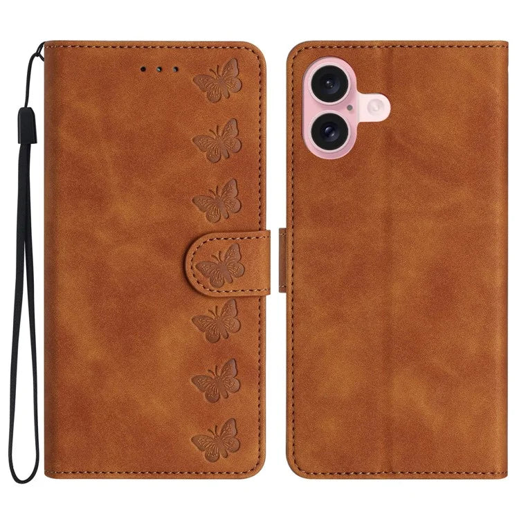 For iPhone 16 Plus Case Butterfly Imprinted PU Leather Stand Phone Cover
