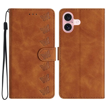For iPhone 16 Plus Case Butterfly Imprinted PU Leather Stand Phone Cover