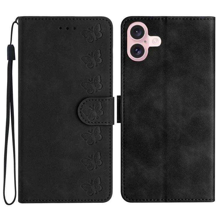 For iPhone 16 Plus Case Butterfly Imprinted PU Leather Stand Phone Cover