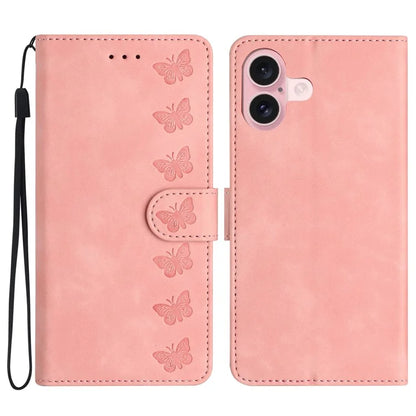 For iPhone 16 Plus Case Butterfly Imprinted PU Leather Stand Phone Cover