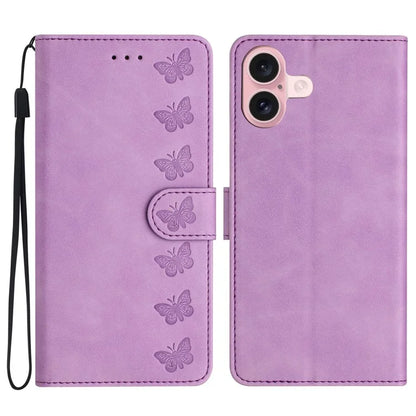 For iPhone 16 Plus Case Butterfly Imprinted PU Leather Stand Phone Cover