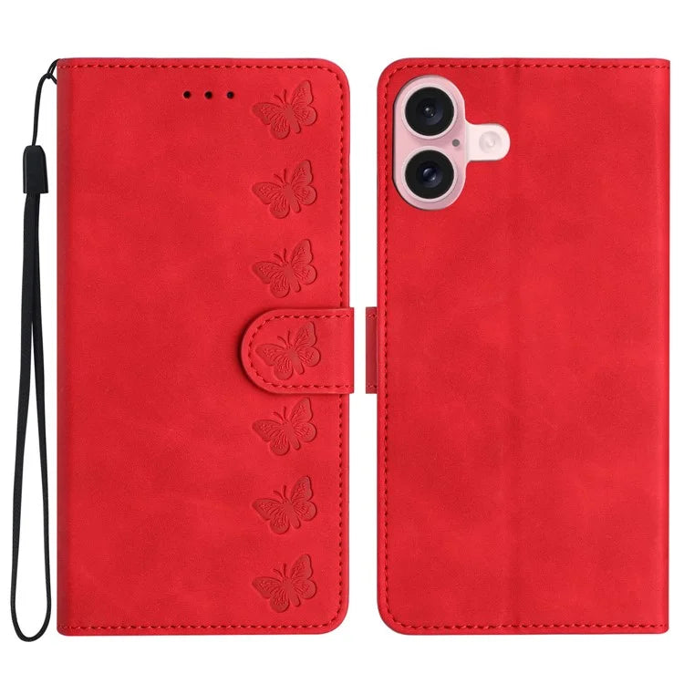 For iPhone 16 Plus Case Butterfly Imprinted PU Leather Stand Phone Cover
