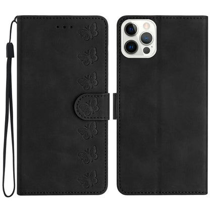 For iPhone 16 Pro Max Case Wrist Strap Card Holder Slots Butterfly Imprinted PU Leather Phone Cover