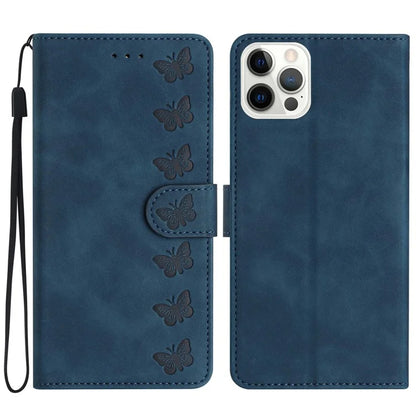 For iPhone 16 Pro Max Case Wrist Strap Card Holder Slots Butterfly Imprinted PU Leather Phone Cover