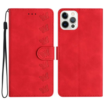 For iPhone 16 Pro Max Case Wrist Strap Card Holder Slots Butterfly Imprinted PU Leather Phone Cover