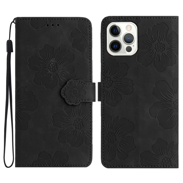 For iPhone 16 Pro Max Case Blooming Floral Flip Leather Phone Cover