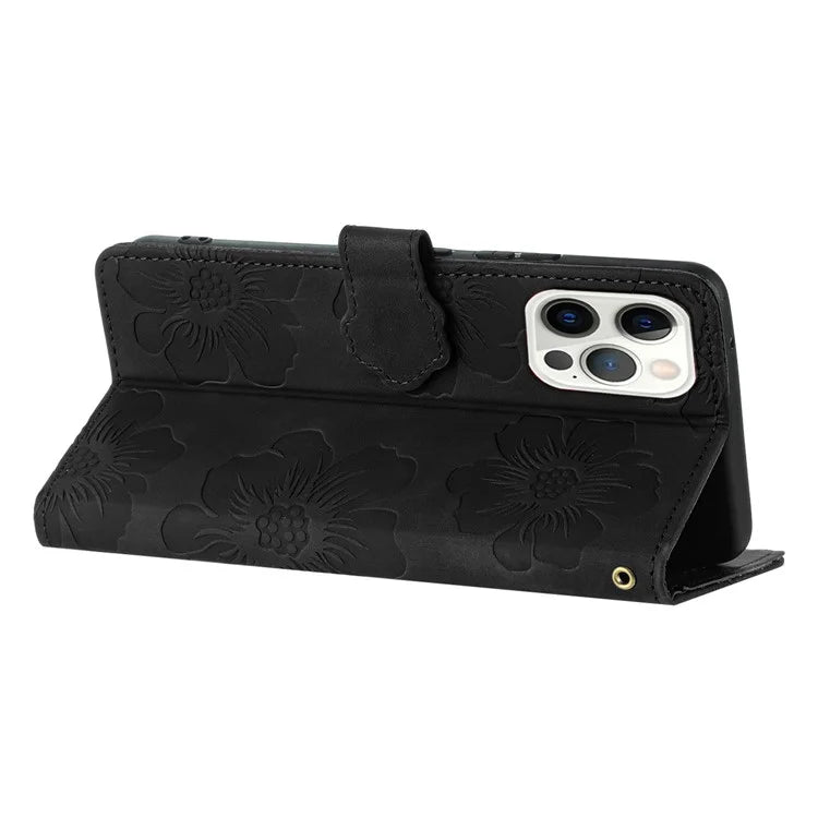 For iPhone 16 Pro Max Case Blooming Floral Flip Leather Phone Cover