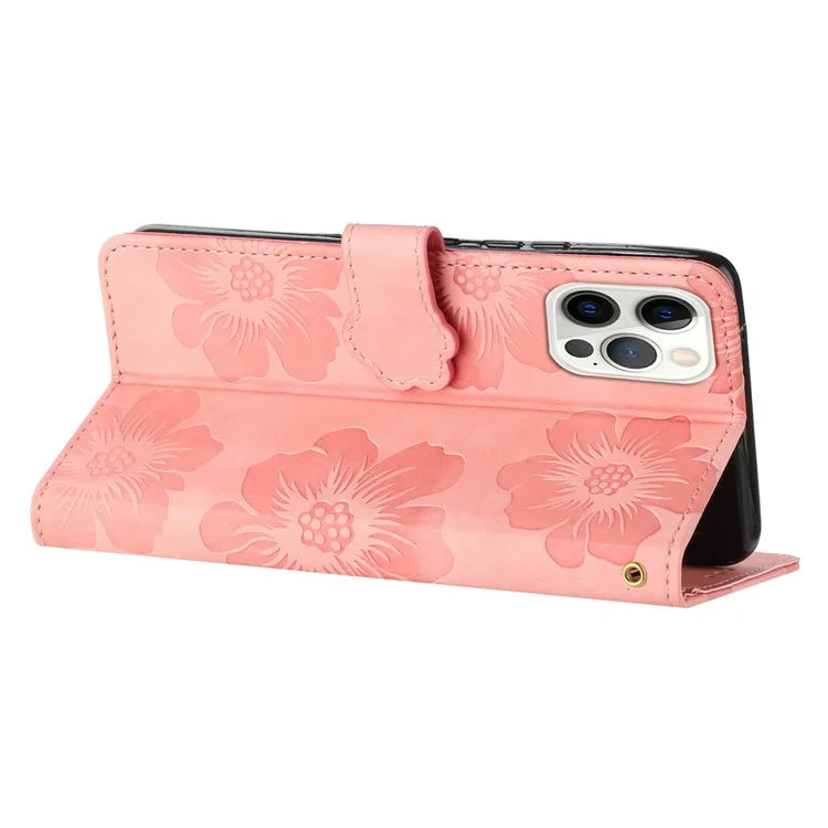 For iPhone 16 Pro Max Case Blooming Floral Flip Leather Phone Cover