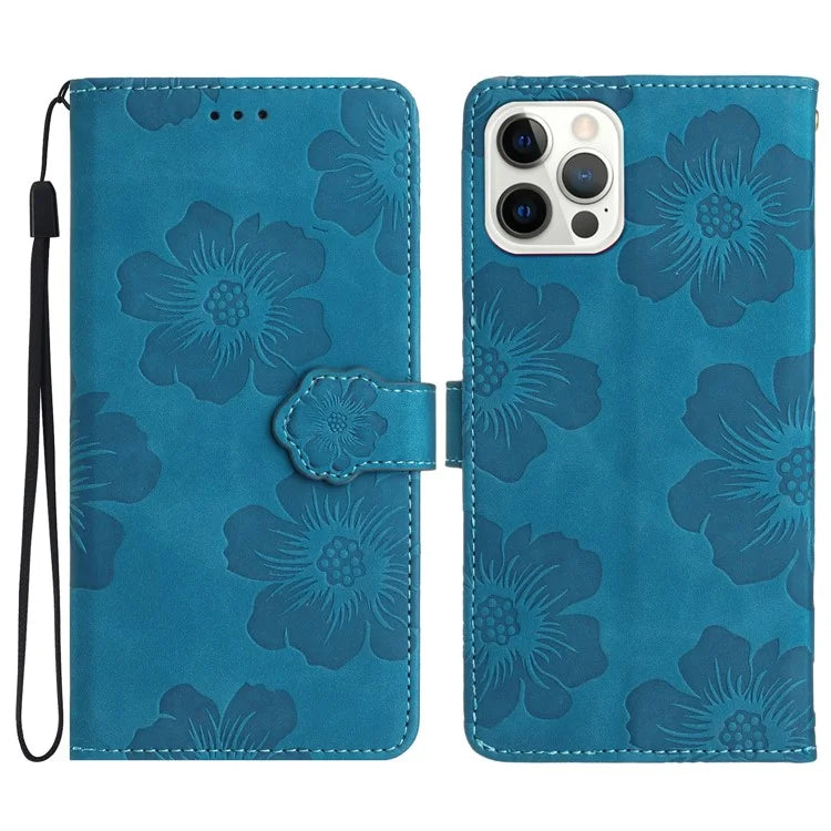 For iPhone 16 Pro Max Case Blooming Floral Flip Leather Phone Cover