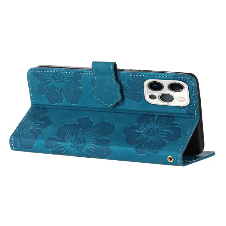 For iPhone 16 Pro Max Case Blooming Floral Flip Leather Phone Cover