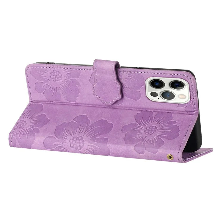 For iPhone 16 Pro Max Case Blooming Floral Flip Leather Phone Cover