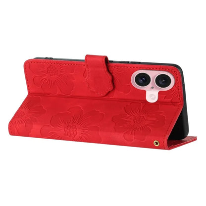 For iPhone 16 Plus Case Leather Phone Cover Card Holders Flower Imprinted