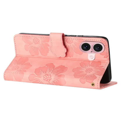 For iPhone 16 Plus Case Leather Phone Cover Card Holders Flower Imprinted