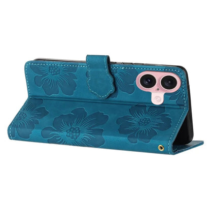 For iPhone 16 Plus Case Leather Phone Cover Card Holders Flower Imprinted