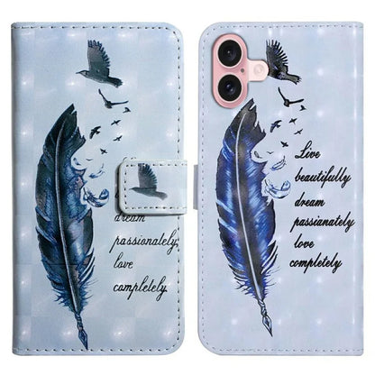 For iPhone 16 Plus Case Stand Card Holder Leather Phone Cover 3D Creative Pattern Design