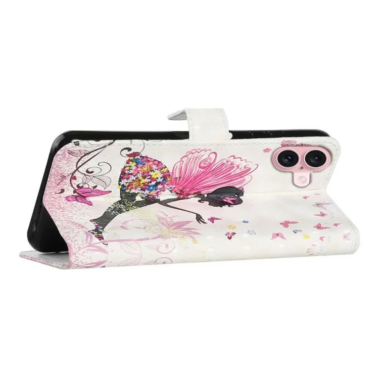 For iPhone 16 Plus Case Stand Card Holder Leather Phone Cover 3D Creative Pattern Design