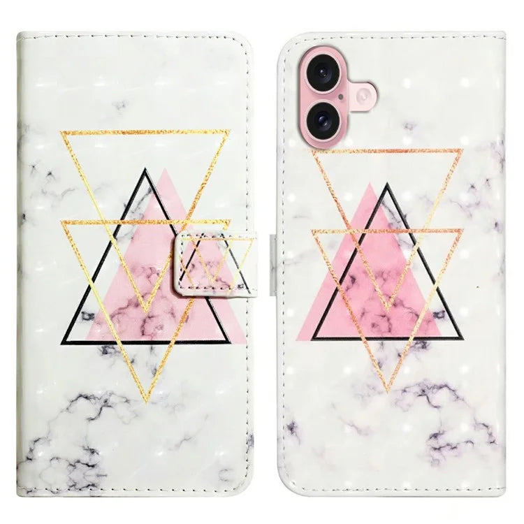 For iPhone 16 Plus Case Stand Card Holder Leather Phone Cover 3D Creative Pattern Design