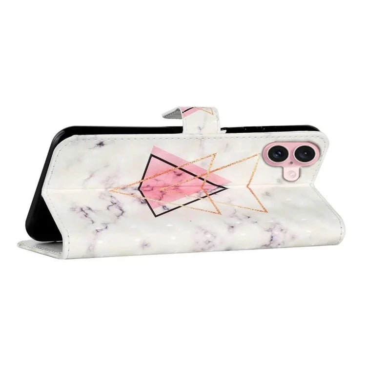 For iPhone 16 Plus Case Stand Card Holder Leather Phone Cover 3D Creative Pattern Design