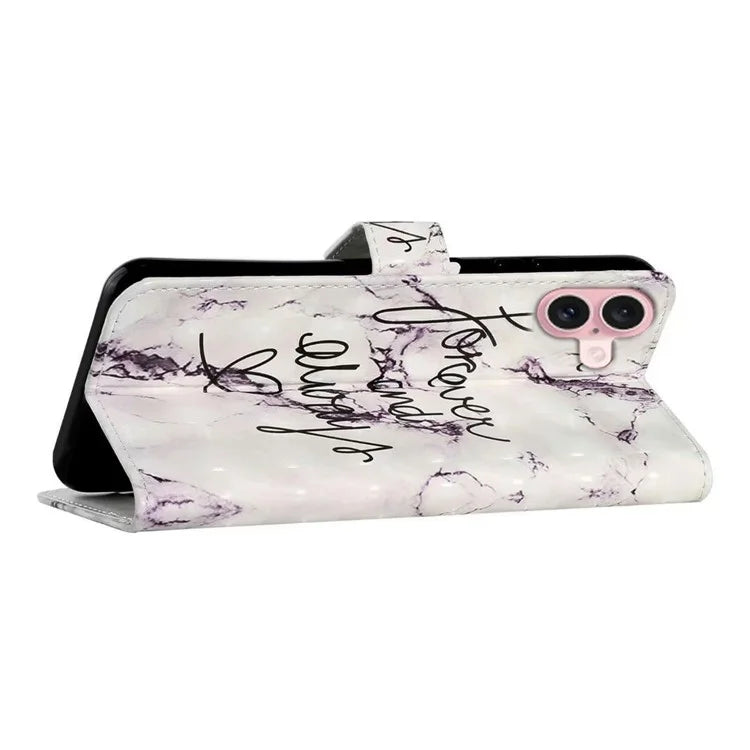 For iPhone 16 Plus Case Stand Card Holder Leather Phone Cover 3D Creative Pattern Design