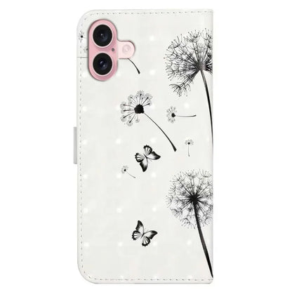 For iPhone 16 Plus Case Stand Card Holder Leather Phone Cover 3D Creative Pattern Design