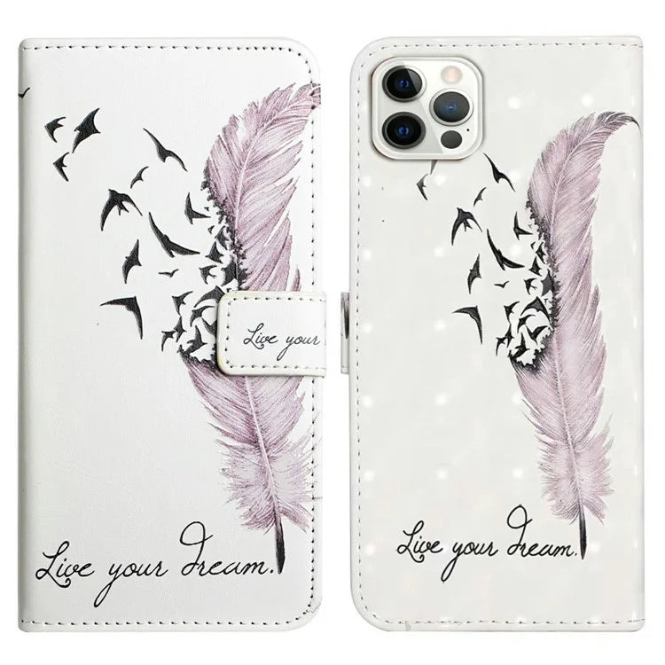 For iPhone 16 Pro Case 3D Pattern Leather Wallet Phone Cover Bookstyle Magnetic Clasp