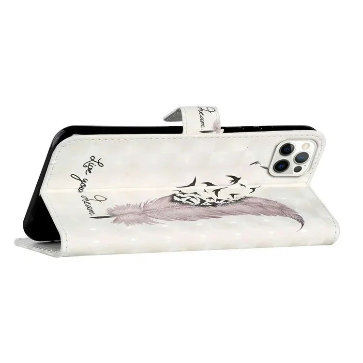 For iPhone 16 Pro Case 3D Pattern Leather Wallet Phone Cover Bookstyle Magnetic Clasp